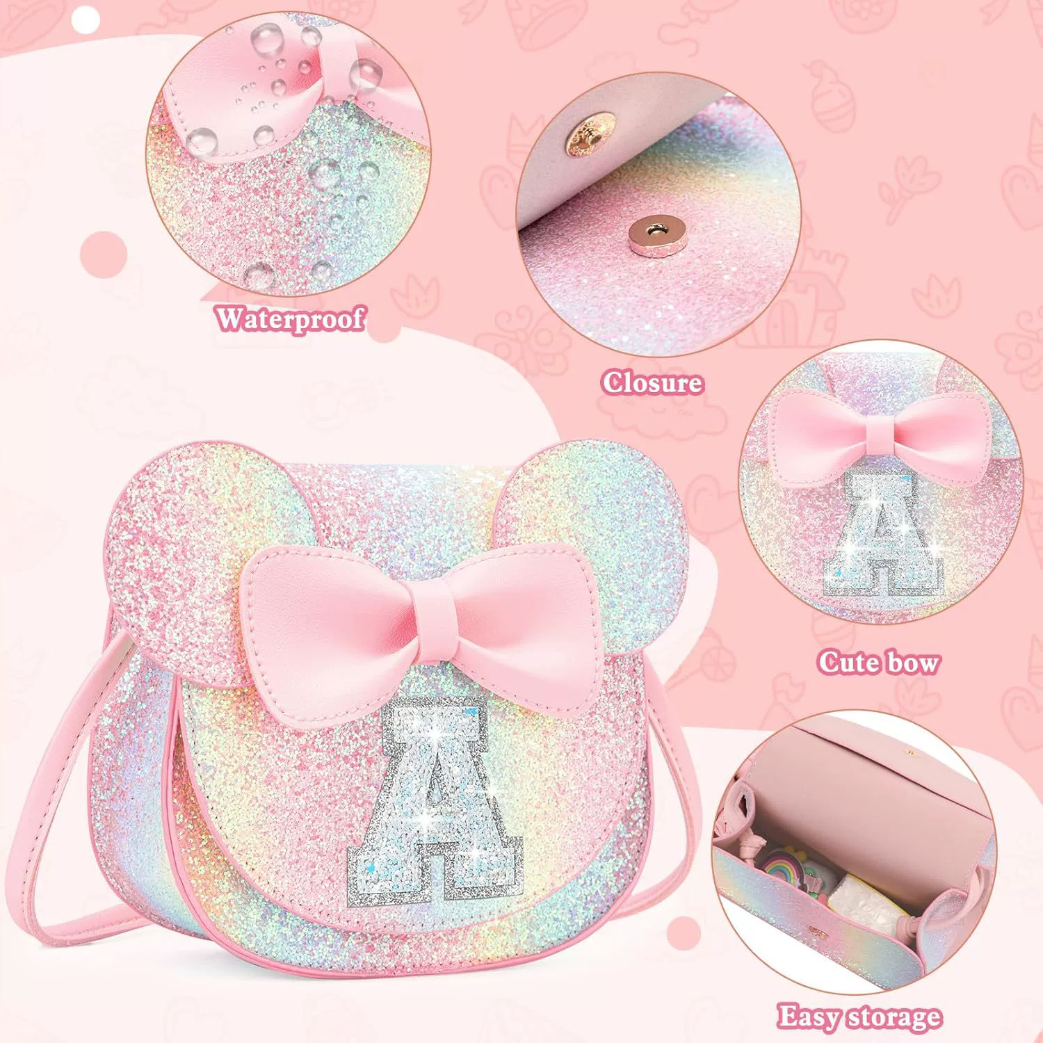 Трансграничная новинка в виде подарка на день рождения для девочек, кошелек для мелочи для маленьких девочек, сумка через плечо с буквенной нашивкой, пасхальный подарок.