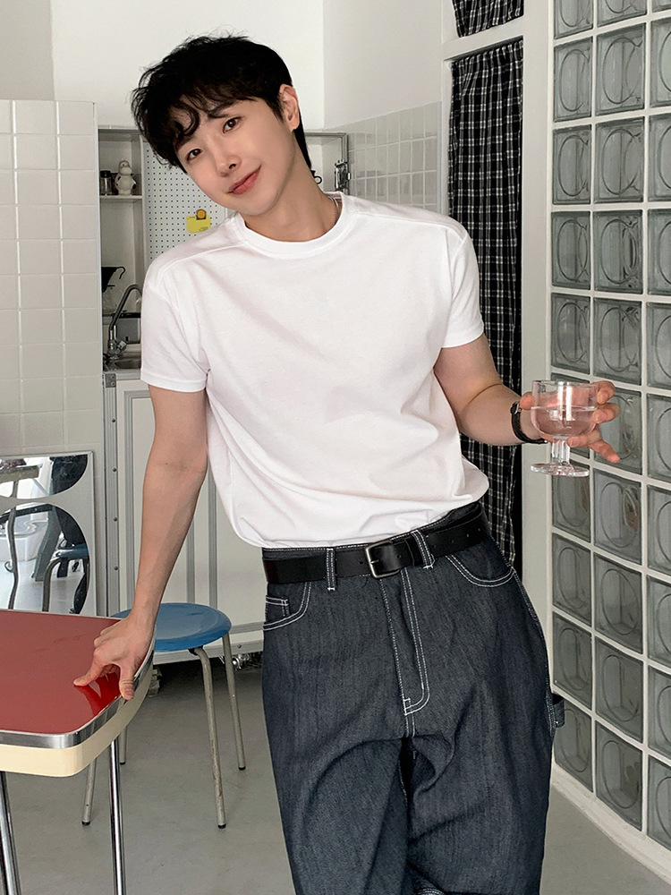 MYQシンプルカジュアル半袖tシャツ男性夏のゆるい丸首半袖韓国版トレンドCleanfit着用