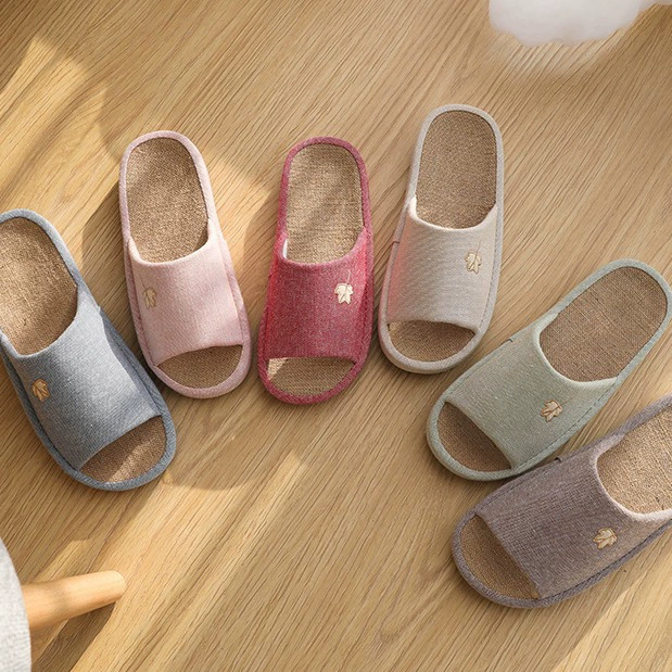 Вышивка из кленового листа, домашние тапочки, тапочки из хлопка и льна, арка в японском стиле, домашние Нескользящие летние свадебные тапочки для пар, eva