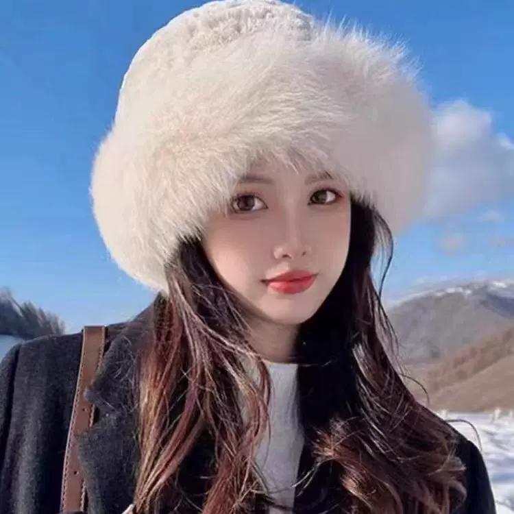 仿獭兔毛帽女秋冬狐狸毛渔夫帽气质哈尔滨帽子加绒盆帽加厚蒙古帽