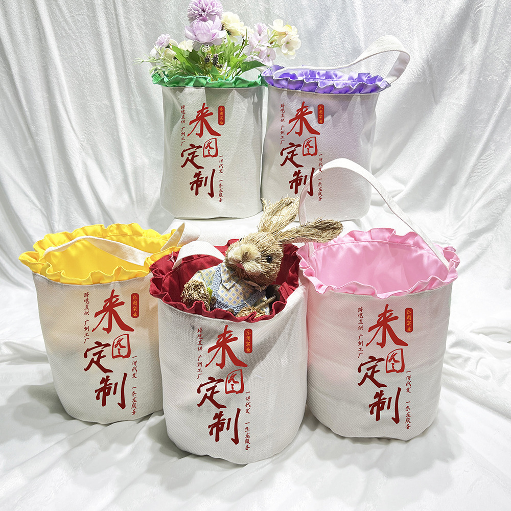 Guangdong Zhaoqing, bolsa de dulces para niños, cesta de encaje, bolso de mano de algodón y lino de 300g, cesta de Pascua xqds0190a