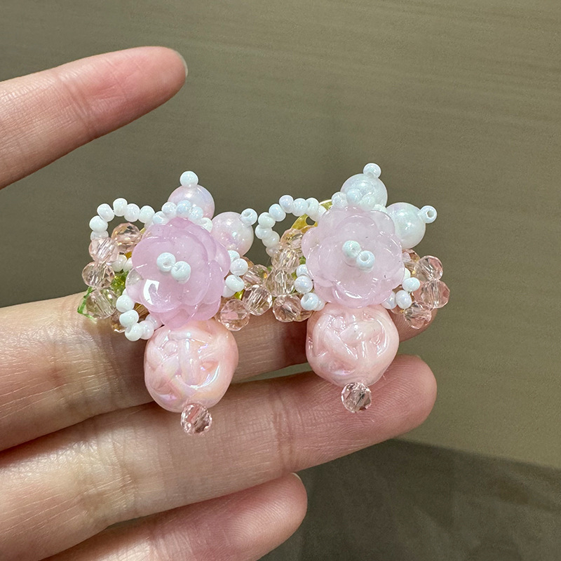 精致田园风超仙串珠花朵甜美系列耳钉轻奢高级简约百搭通勤耳饰品|undefined