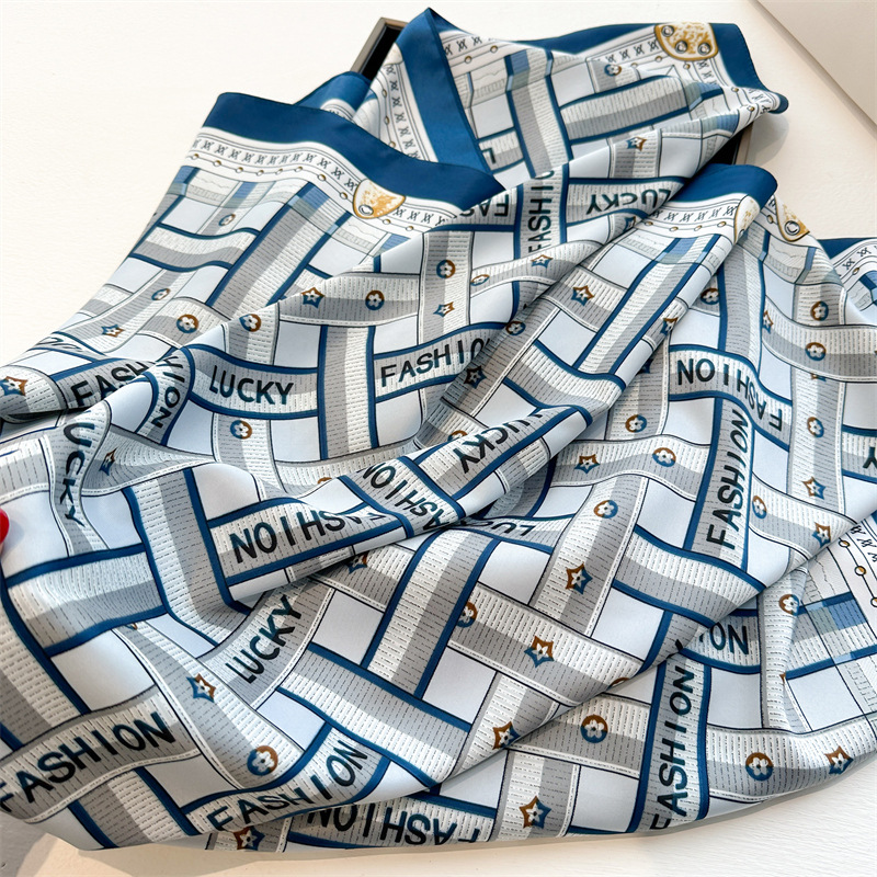 Herringbone Printed Square Scarf For Women Large Silk Twill Shawl_voghion.com
