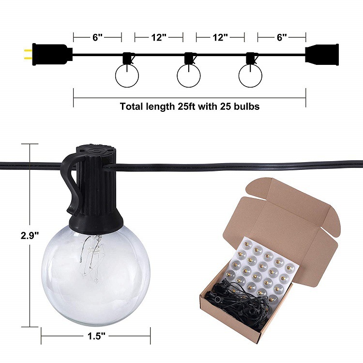 Retro bombilla de luz de cadena G40 lámpara de tungsteno estándar americano estándar europeo impermeable decoración de Navidad jardín Cadena de luz ventas directas de la fábrica