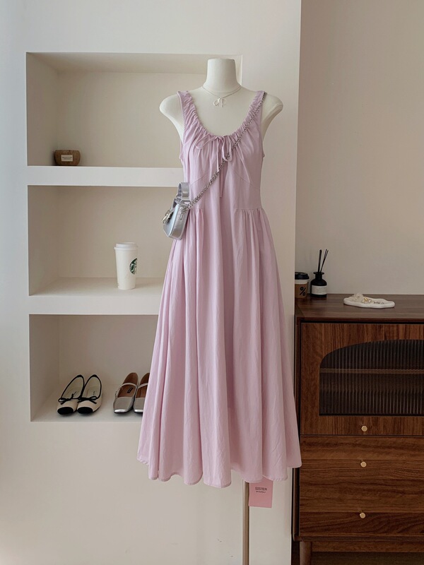 Mila's Sweet and Girly Purple Dress for Women, 2025 Summer Gentle Style Sleeveless Strap Dress, Flattering for the Complexion, Korean Style