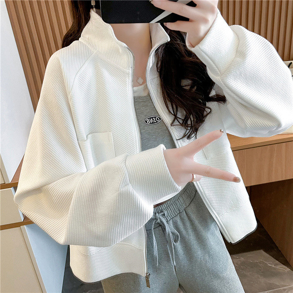 plus size Women's Loose Zipper Cardigan Solid Color Collar Jacket Thin Fashionable Sweater
