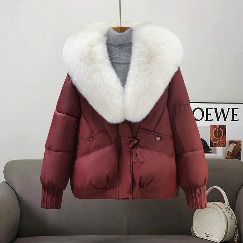 2025 comercio exterior transfronterizo nueva ropa de algodón de moda mujer cálida gran cuello de cabello temperamento coreano corto abrigo de algodón de mujer