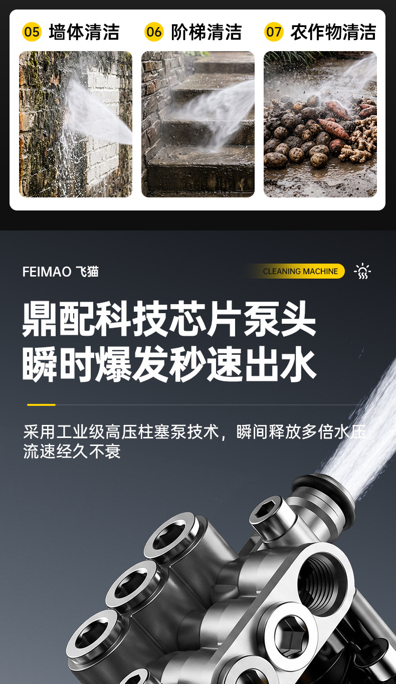 Feimao Cross-Border Household High-Pressure Car Washer 220v Water Pump Cleaning Machine Portable Water Gun High-Power Car Washing Device