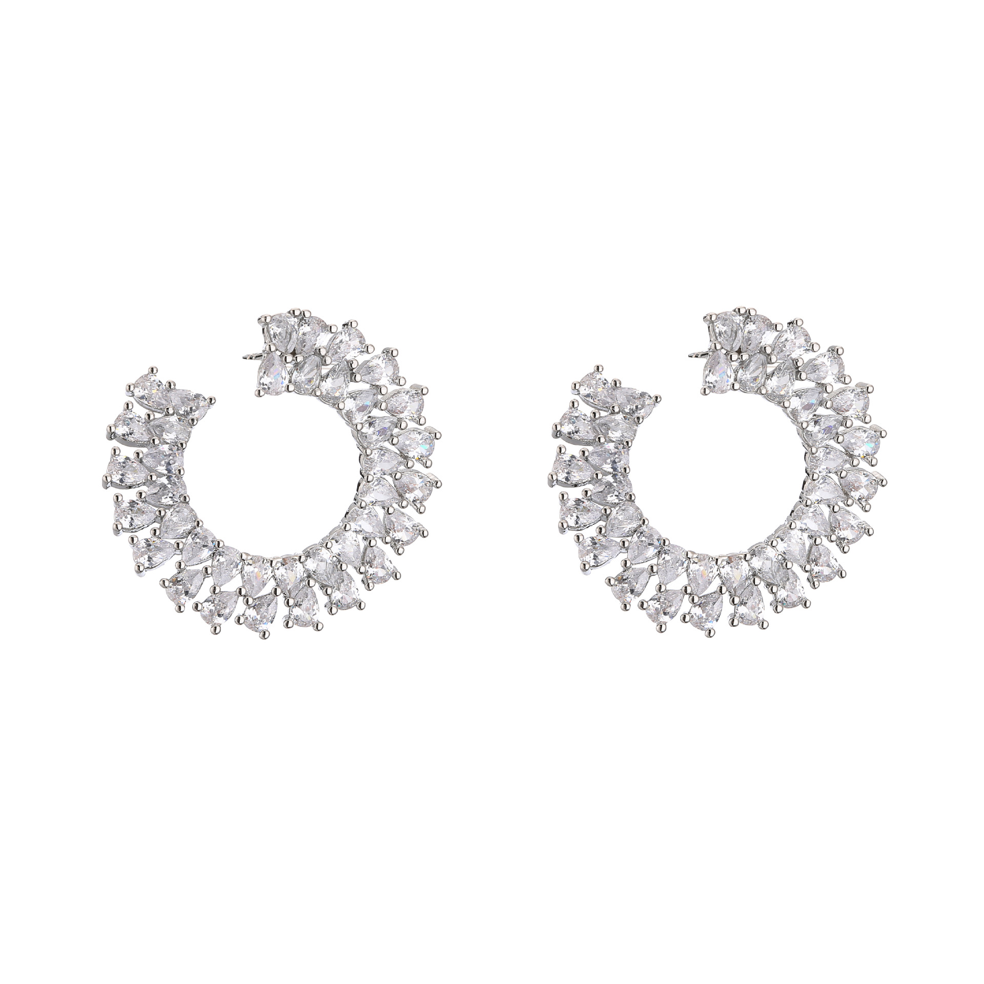Micro-Inlaid Zircon Flower Rectangular Round Shape Stud Ring Brass Earrings