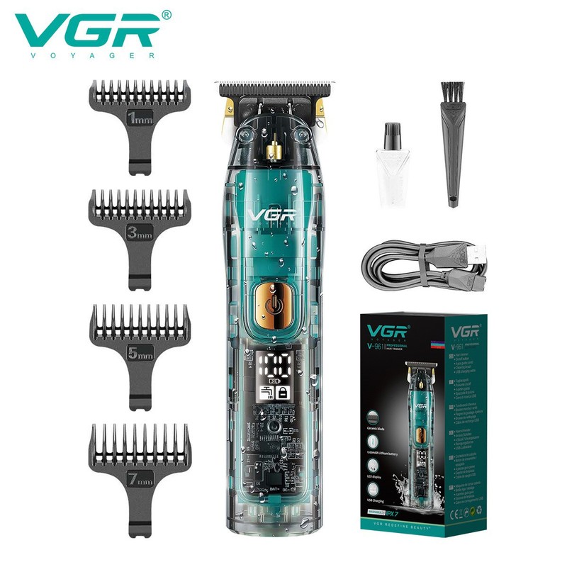 VGR961新型バリカン液晶デジタルディスプレイ搭載、サロン仕様、油性ヘア用電動バリカン、透明IPX7防水|undefined