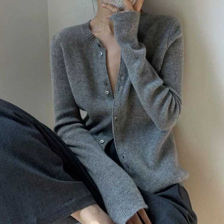 Пуловер-кардиган из шерсти Ash Velvet-Knitted, демисезонная длинный рукав куртка, корейский стиль, V-образный вырез,
