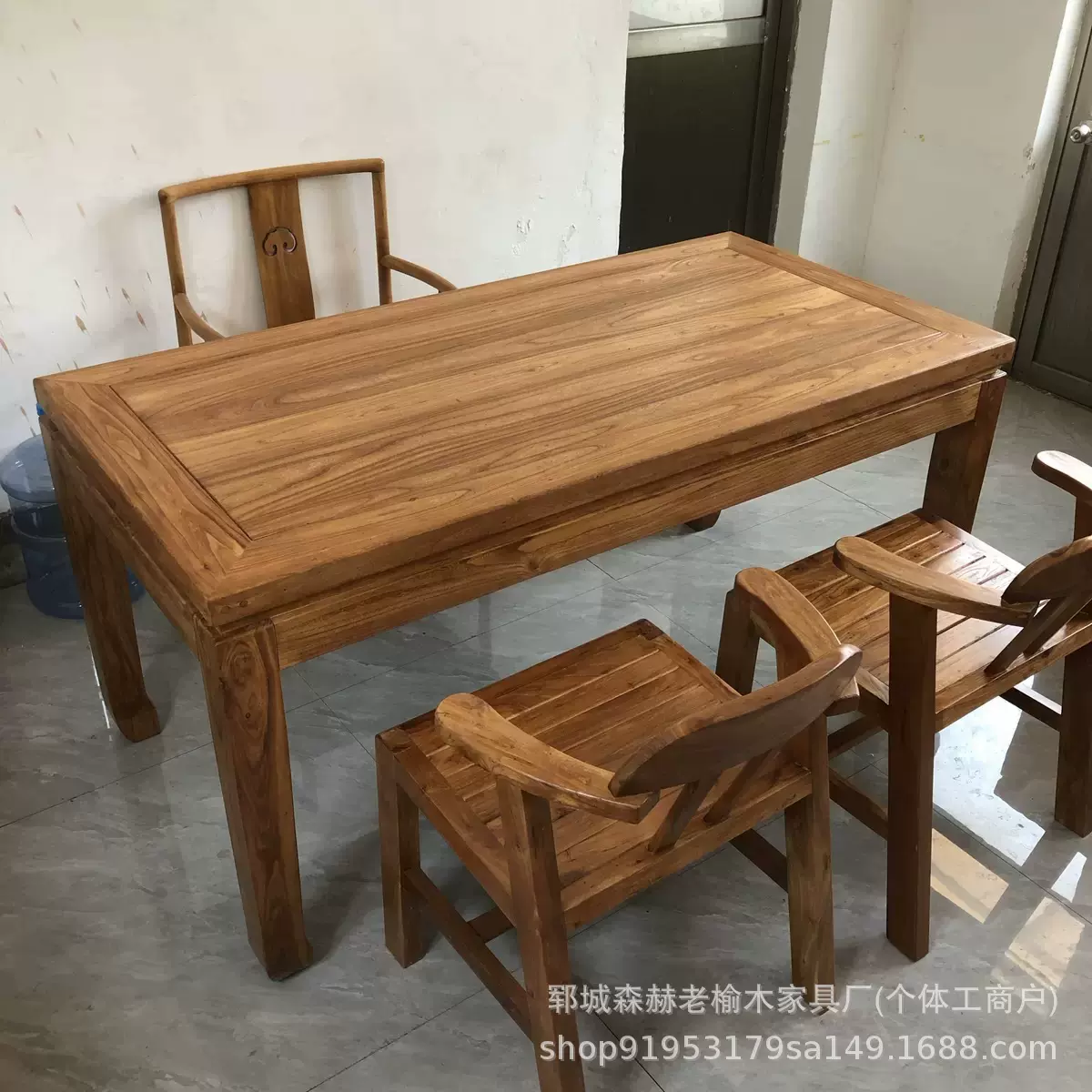 老榆木中式餐桌客厅实木茶桌椅办公室会客桌民宿做旧桌椅庭院餐桌