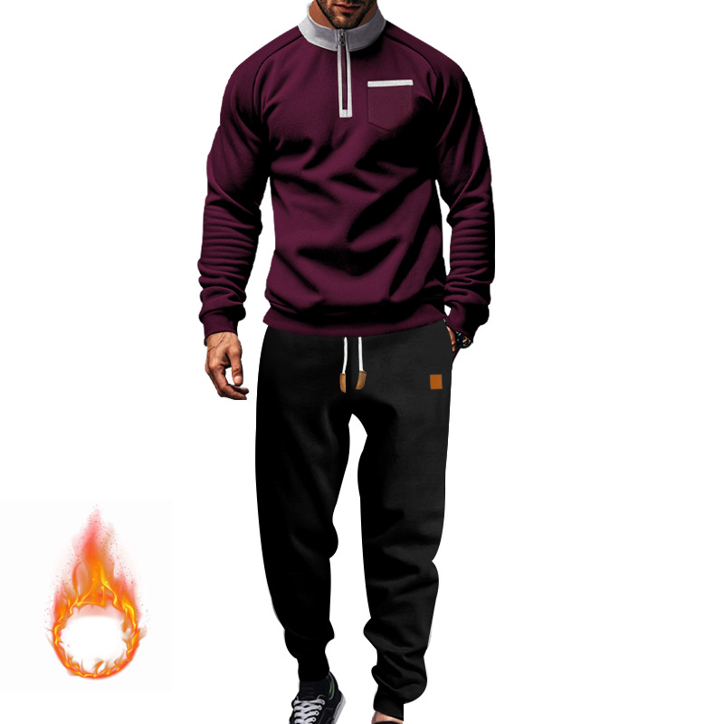Herren Trainingsanzug Mit Stehkragen Und Fleece Kapuzenpullover_voghion.com