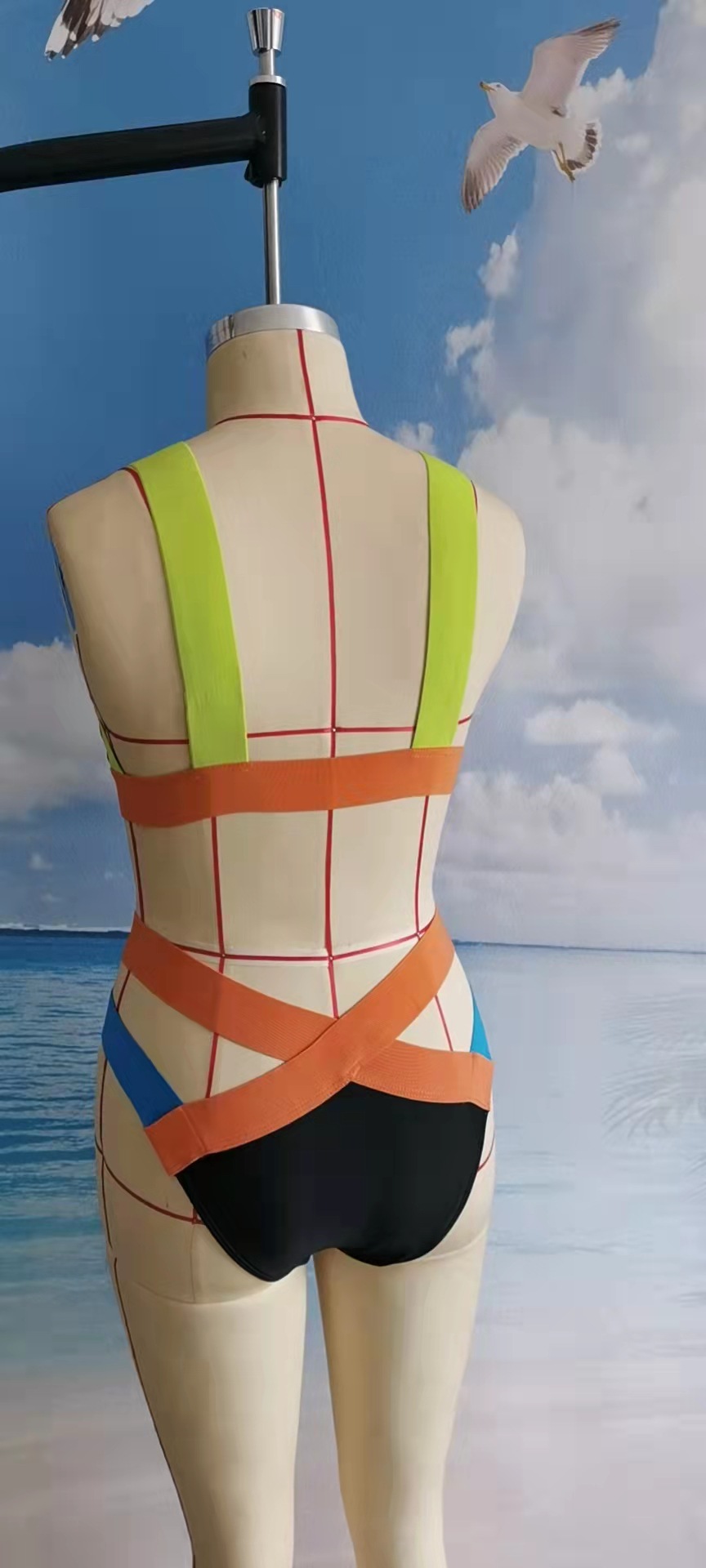 Bandage Highly Stretch Contrast Color Swimsuit - Cut out Bikini - Uniqistic.com