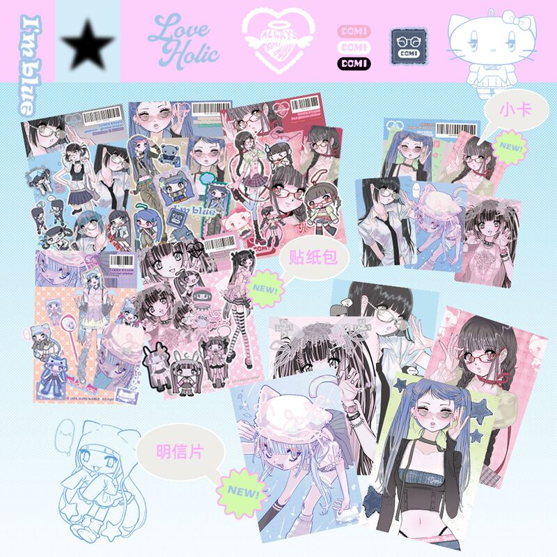 domi new product sticker pack South Korea ins girl mobile phone sticker postcard hot girl character goo card decoration material