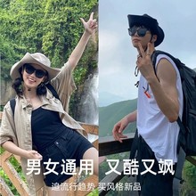 夏季户外运动爬行女登山帽西部牛仔抽绳防掉大帽檐渔夫帽防晒男款