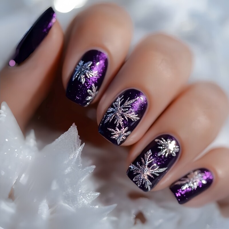 Christmas Mid-Length European Square Nail Art Patch, Simple Purple Snowflake Pattern, High-End Nail Art Patch Christmas Mid-Length European Square Nail Art Patch, Simple Purple Snowflake Pattern, High-End Nail Art Patch