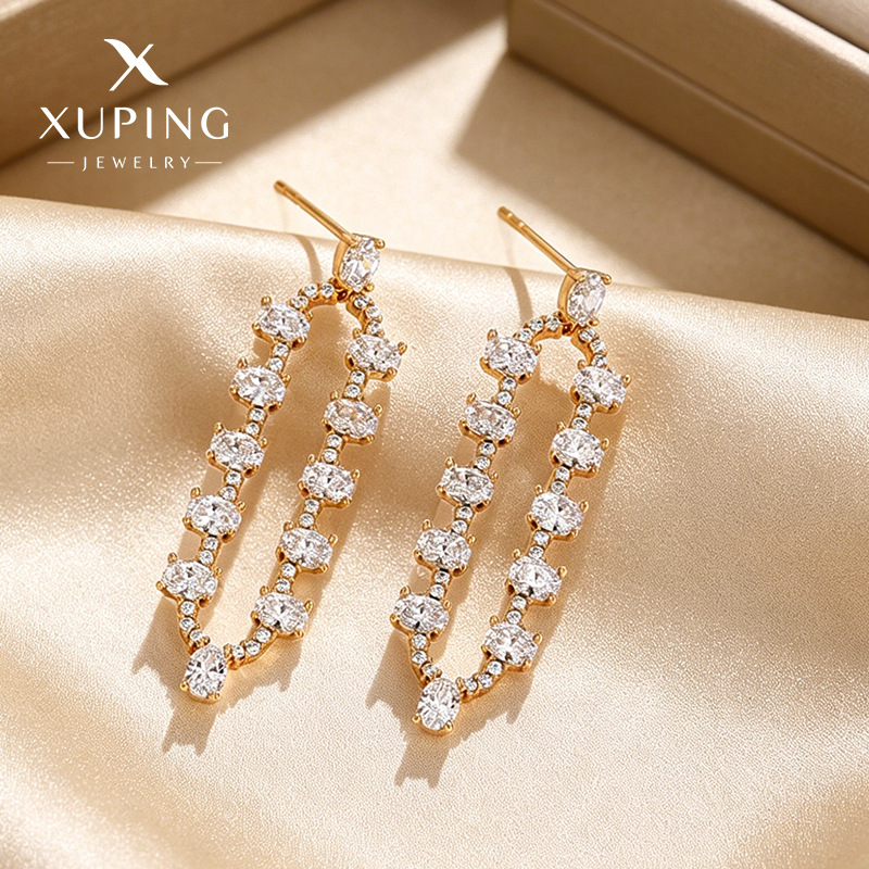 Pendientes largos ovalados con piedras preciosas artificiales de Xuping, diseño exclusivo, pendientes de lujo ligero para mujer, verano