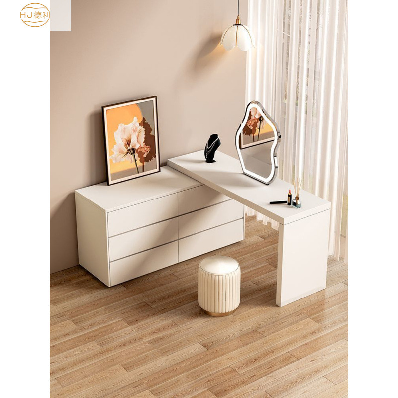 Modern Minimalist Bedroom Dresser, Small Apartment Bedroom Light Luxury Bedside Cabinet, Retractable Rotating Dressing Table