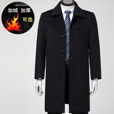 高檔羊絨大衣男士長款過膝加絨加厚中老年爸爸裝羊毛呢子外套風衣
