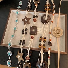 レトロなボヘミアン民族風木製ビーズウエストチェーン