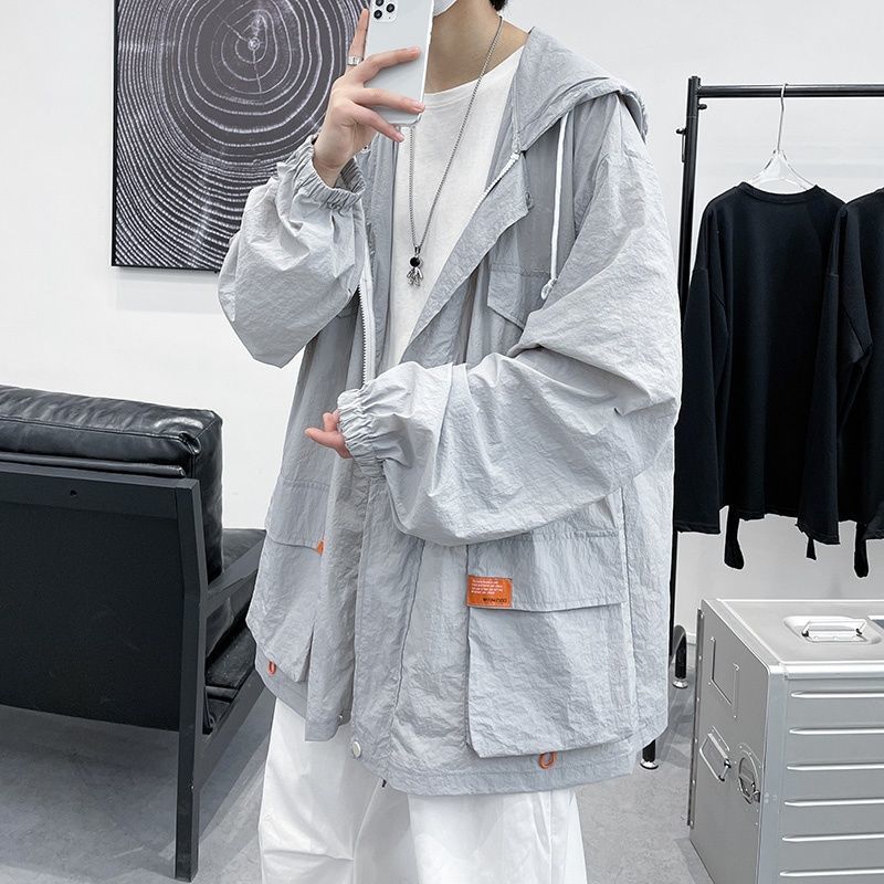 Multi-pocket workwear label outdoor sports sun protection men's summer ins loose trend couple jacket
