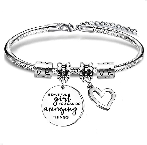 Sweet Streetwear Letter Heart Shape Stainless Steel Carving Bangle display picture 1