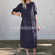 2025 new casual retro solid color round neck short sleeve button split long dress cross-border Amazon