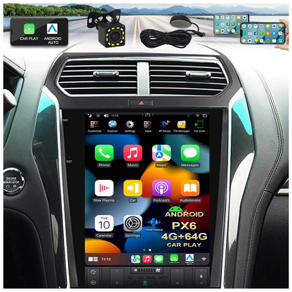 12.1 inch Explorer 2011-2019 Car Android AI Voice Control Vertical Screen Navigation