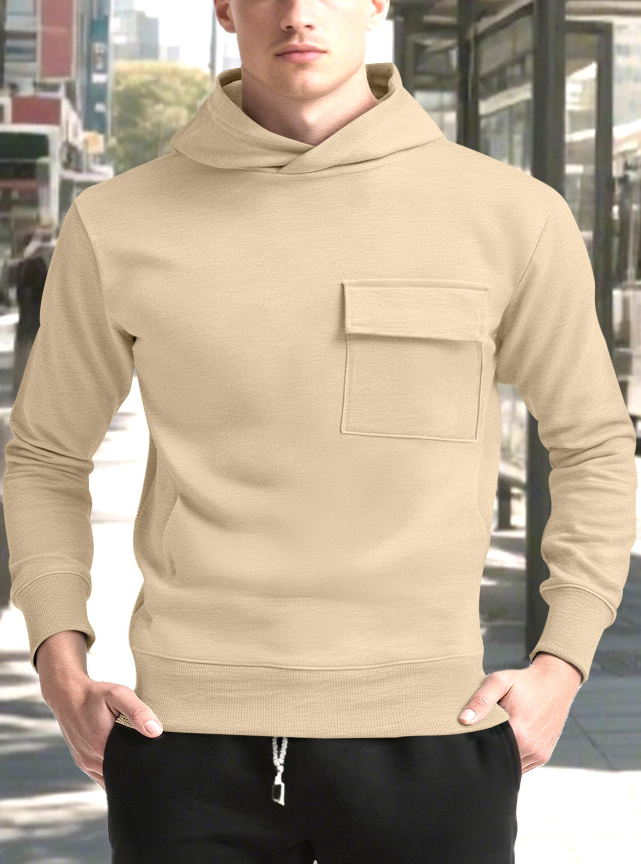 Sweat à capuche homme uni décontracté pour automne et hiver_voghion.com