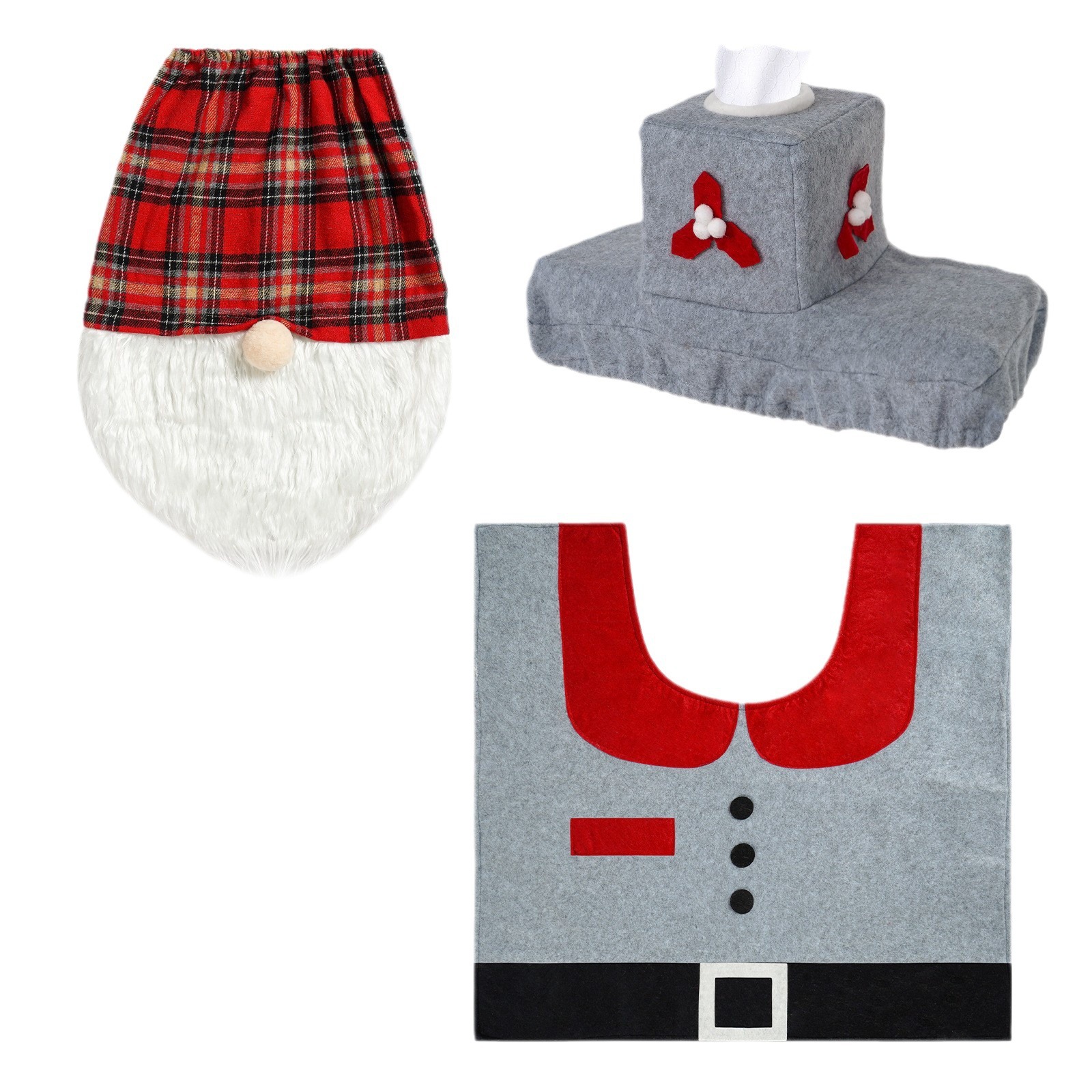 Venta caliente transfronteriza cubierta de inodoro de Navidad muñeca sin rostro conjunto de tres piezas decoraciones de baño de Santa Claus suministros de Navidad