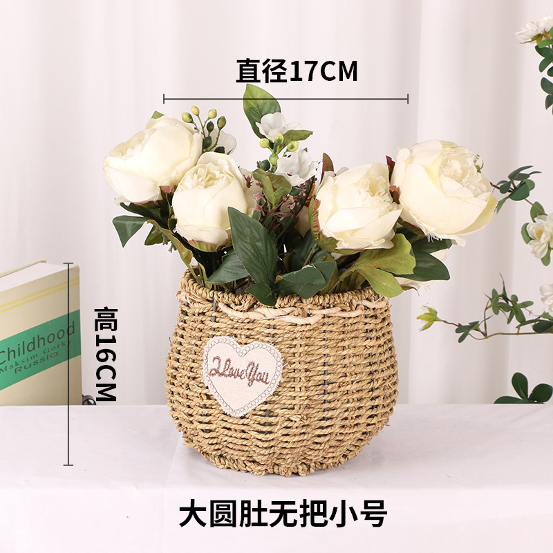 Cesta de Flores Tejida a Mano de Hierba Natural, Decorativa, para Arreglos Florales y Fiestas