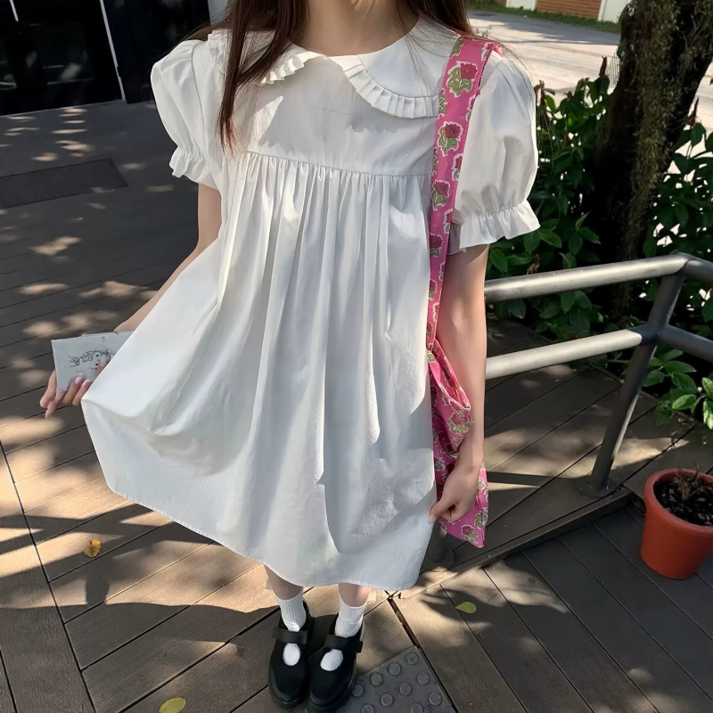 First Love Style Doll Collar White Dress for Women, New Summer Style, Loose Fit, Youthful Look, Puff Sleeves, Small White Dress First Love Style Doll Collar White Dress for Women, New Summer Style, Loose Fit, Youthful Look, Puff Sleeves, Small White Dress