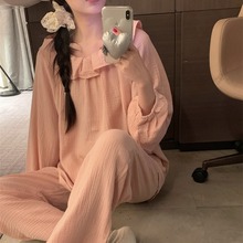 韩国秋季新款法式娃娃领甜美套头亲肤棉纱家居服长袖睡衣女套装潮