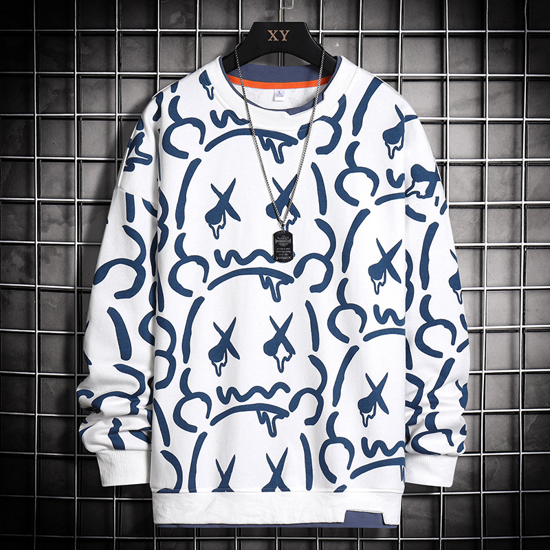 Gefälschte zweiteilige Hoodies im Frühjahr und 2022 neuer Trend bedruckte Rundhalsjacke für Herren im Herbst tragen vielseitige Kleidung_voghion.com