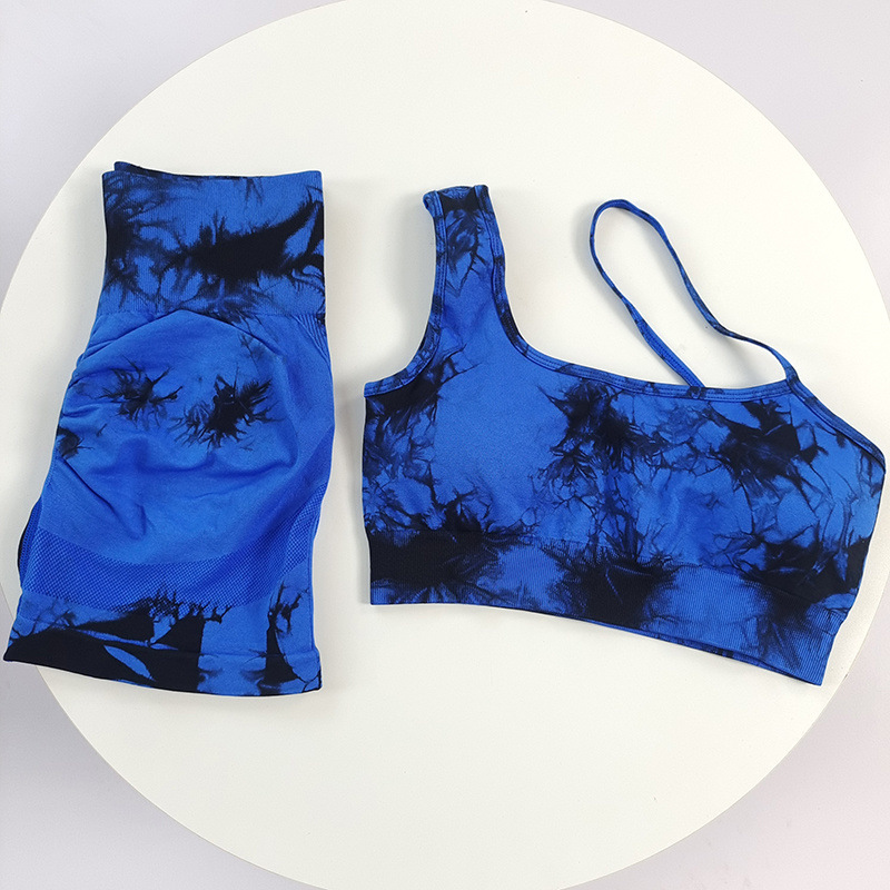 Cintura alta, cadera, melocotón, traje de teñido anudado deportivo, traje de yoga de hombro inclinado a prueba de golpes para mujer