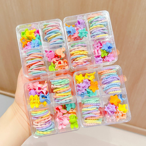 Combination of children's elastic hair clips, baby hair accessories that do not hurt hair, girl hair bands, flower-shaped mini claw clips for girls