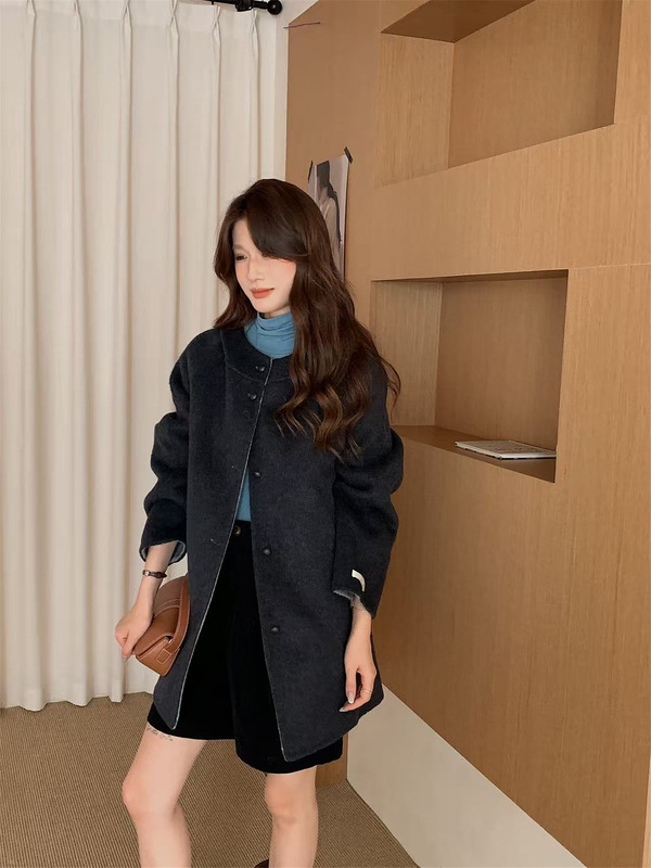 双面羊绒大衣女2025秋冬新款韩版连帽小个子百搭中长款毛呢外套|undefined