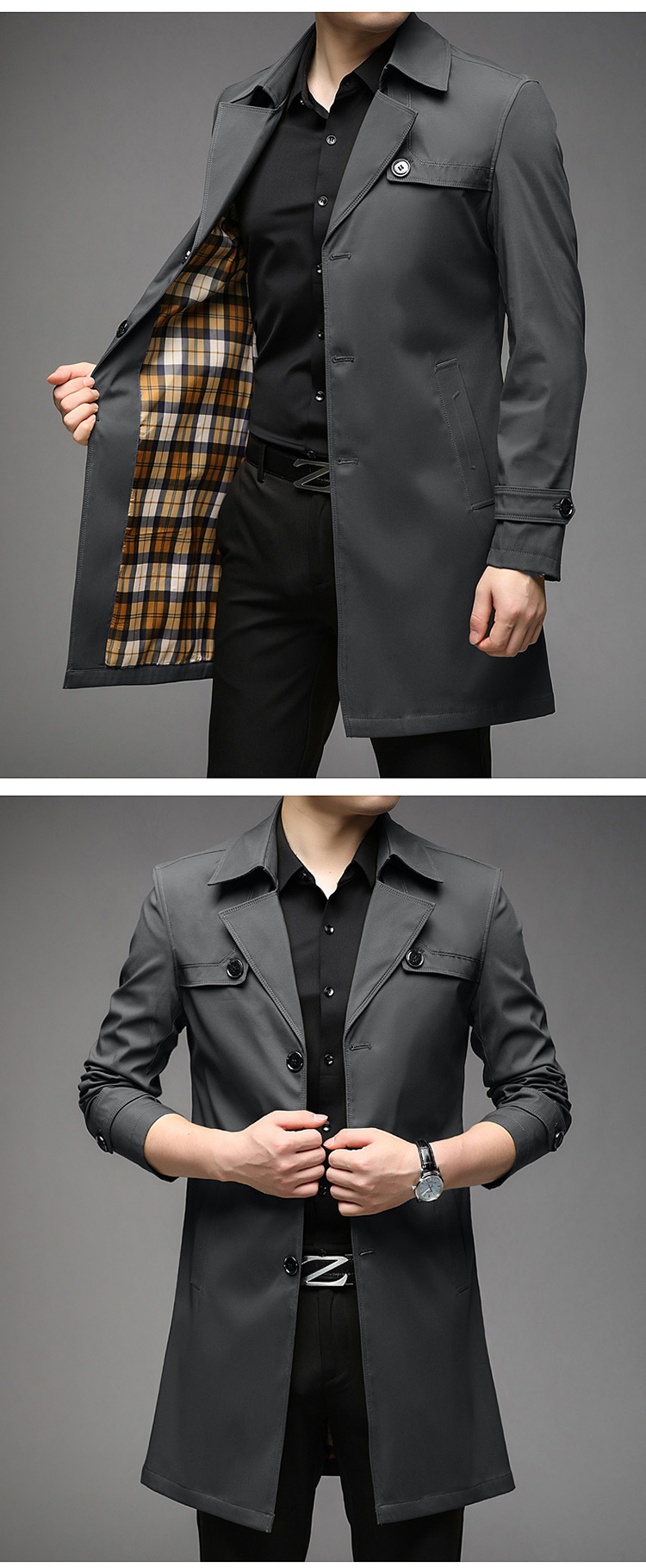 2024 Nuova Primavera e Autunno Giacca a vento da uomo Cappotto di media lunghezza da uomo 8907 Abbigliamento da uomo di grandi dimensioni_voghion.com