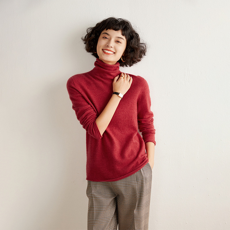 软糯小山羊绒衫堆堆领打底女2025秋冬新款糖果色高领时尚针织毛衣|undefined