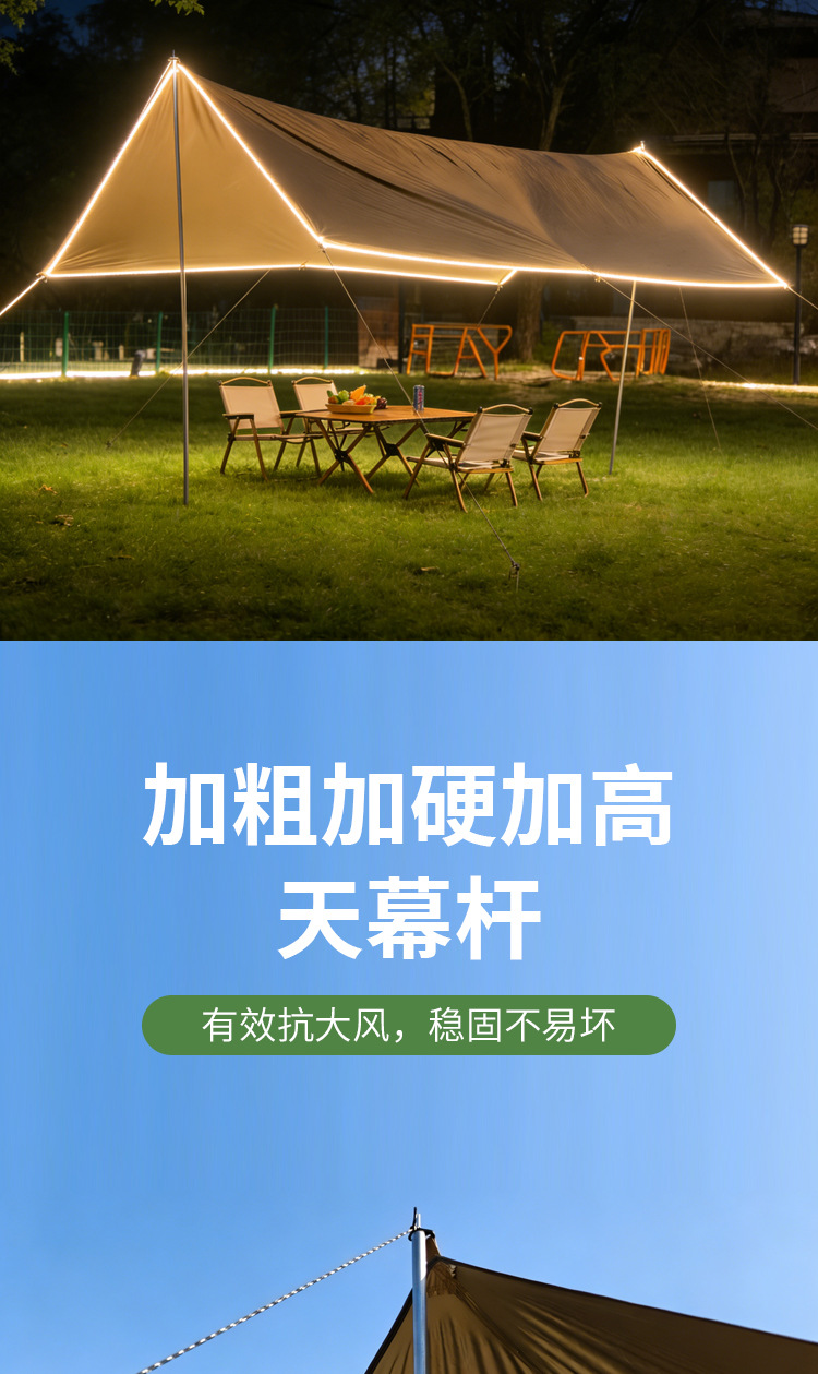 Cross-Border Camping Canopy, Thickened Sun Protection Outdoor Sunshade, Black Rubber Canopy Wholesale, Camping Rainproof Hexagonal Square Canopy