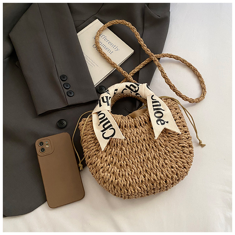 2025 New straw woven bag, large capacity, retro straw woven bag, basket style, casual and versatile beach bag for women undefined