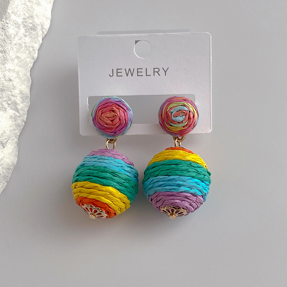 15g Weight Drop Earrings Classification 1 Pair Quantity Street Occasion raffia Material Geometric Pattern Women'S Gender Exaggerated Style 1 Pair Exaggerated Geometric Raffia Women's Drop Earrings 4