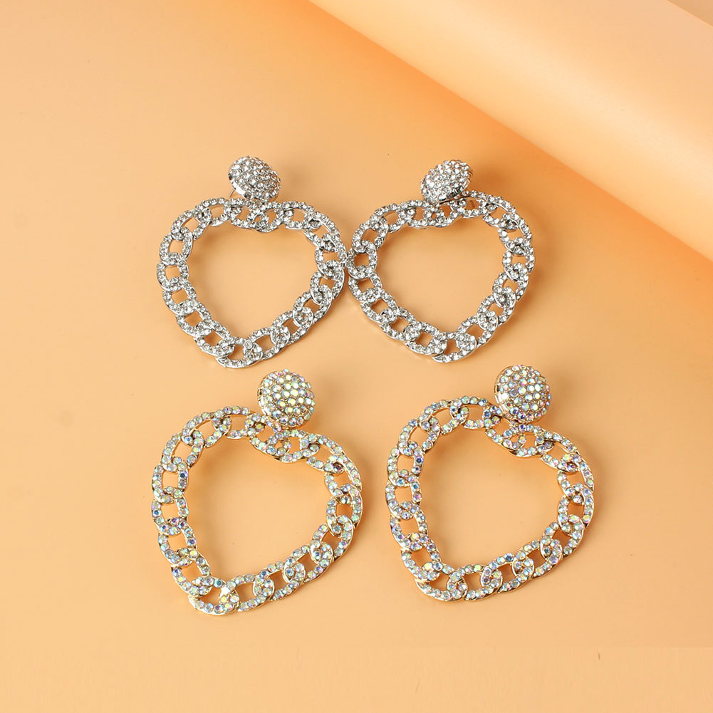 Aretes De Cadena En Forma De Corazón De Diamantes De Aleación Retro display picture 6