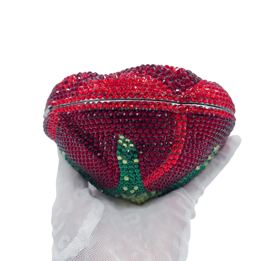 Túi clutch dạ hội đính kim cương hình hoa nổi 3D — màu đỏ, hoa hồng đỏ, vàng, bảy màu chi tiết 22