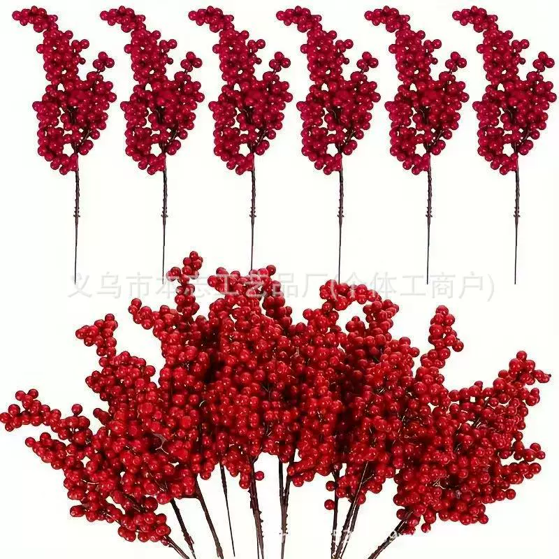 跨境用仿真花发财果冬青红果假花仿真发财果摆件家居新年装饰批发