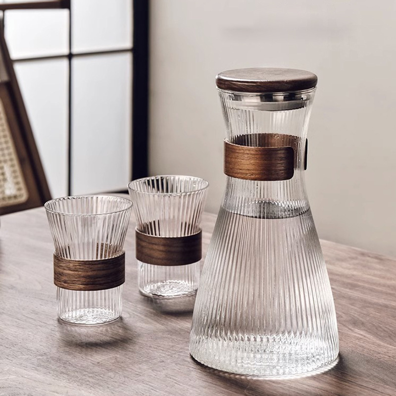 Vidrio borosilicato elegante olla transparente patrón vertical vidrio botella de agua fría hogar eléctrico estufa de cerámica calefacción jugo botella de agua fría