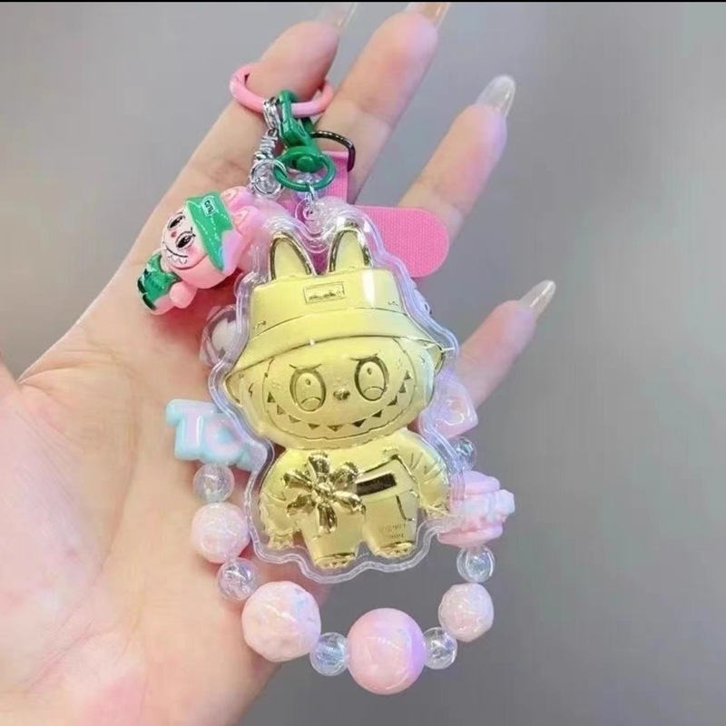 純金ラブブ漫画キーホルダーアクリルゴールドペンダントかわいいバッグ車のペンダントラブブ携帯電話チェーン|undefined