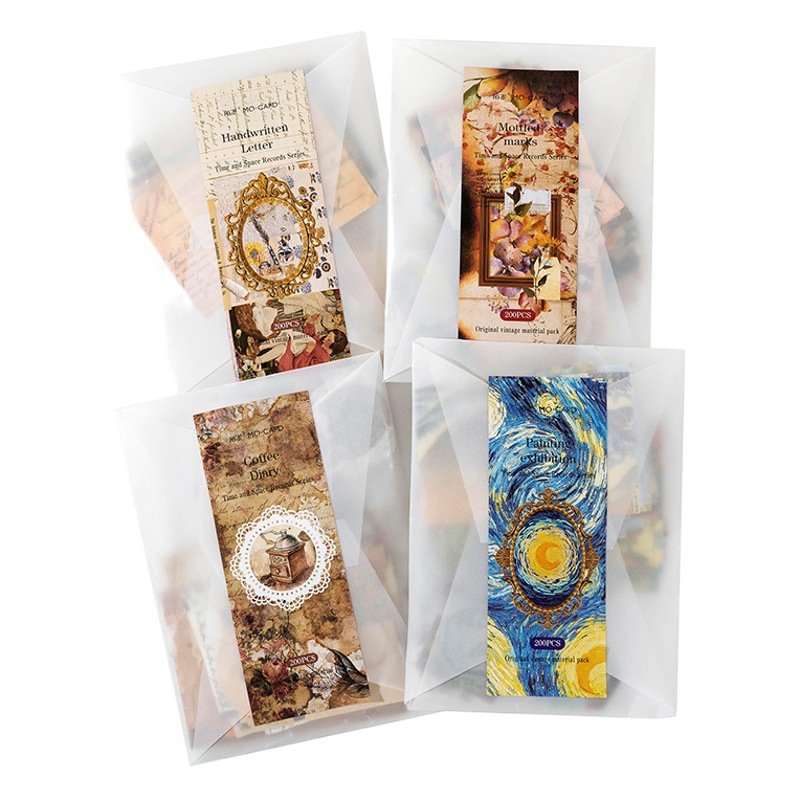 Momo material bolsa de espacio-tiempo caligrafía Serie Artística estilo retro diario DIY decorativo Collage base papel 4 modelos