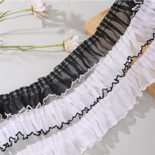 新款4cm锁边雪纱褶皱蕾丝花边手工DIY服饰发饰裙边打折花边辅料